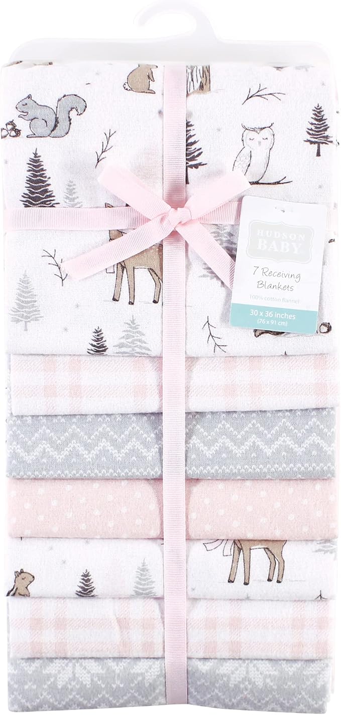 Hudson Baby Unisex Baby Cotton Flannel Receiving Blankets Bundle, Winter Forest, One Size