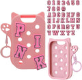 Hand Sanitizer Case with 36 Charms for Touchland, Compatible with Power Mist 1 FL Oz/30ML, Croc-Style Touchland case (Cute Pink Alphabet Charms)