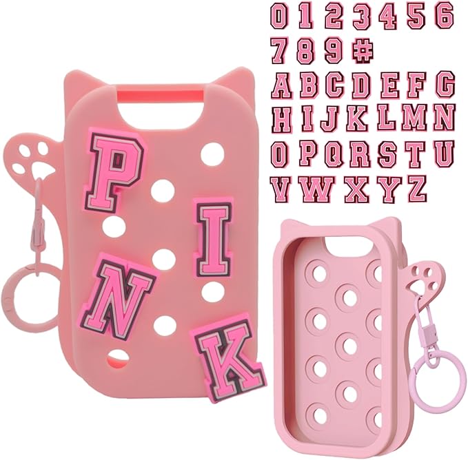 Hand Sanitizer Case with 36 Charms for Touchland, Compatible with Power Mist 1 FL Oz/30ML, Croc-Style Touchland case (Cute Pink Alphabet Charms)