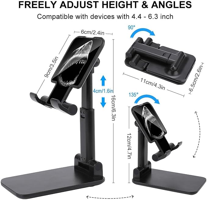 Black Shark Bite Portable Cell Phone Stand Foldable Desktop Phone Holder Adjustable Height Angle with Print Pattern