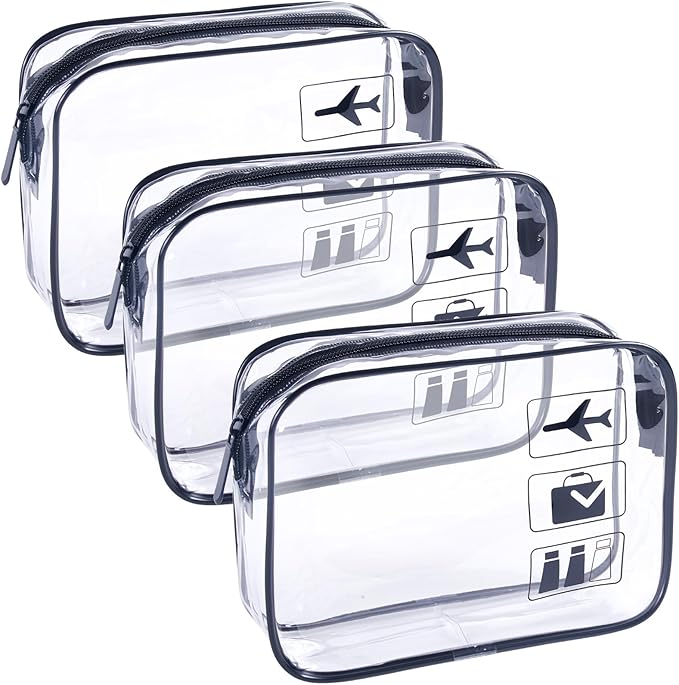 TSA Approved Toiletry Bag 3Pcs - 3 Pack Clear Travel Bags for Toiletries, Carry on Airport Airline Compliant Bag,Makeup Bags Clear Toiletry bags Quart Size Travel Bag,Black