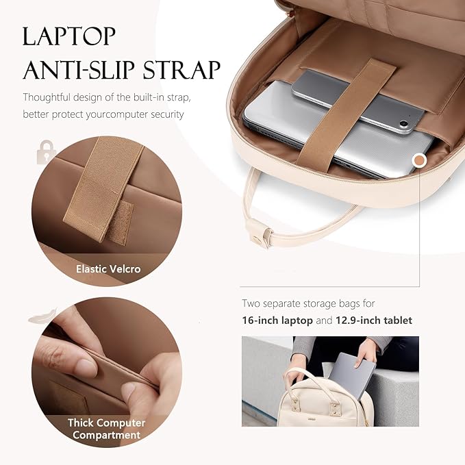 MDODO Laptop Backpack Women,16Inch Teacher Laptop Bag Backpack with Laptop Compartment Waterproof Carry on Daypack Backpack for Work,College,Travel,Trip,Nurse, Beige
