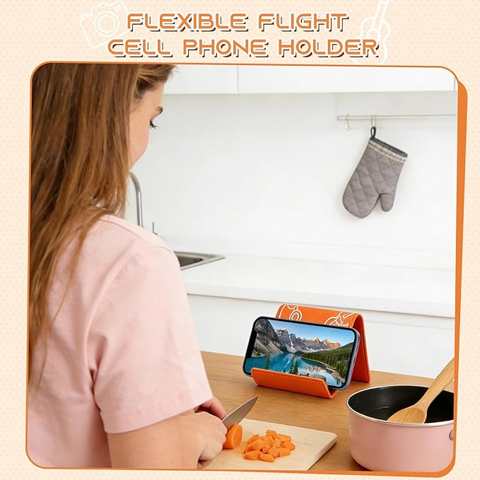 Airplane Phone Holder, Travel Essentials Flexible Phone Holder, Folding Cellphone Stand for Desk, Bed, Office, Treadmill - Airplane Gadgets for Long Travel Accessories(Orange)