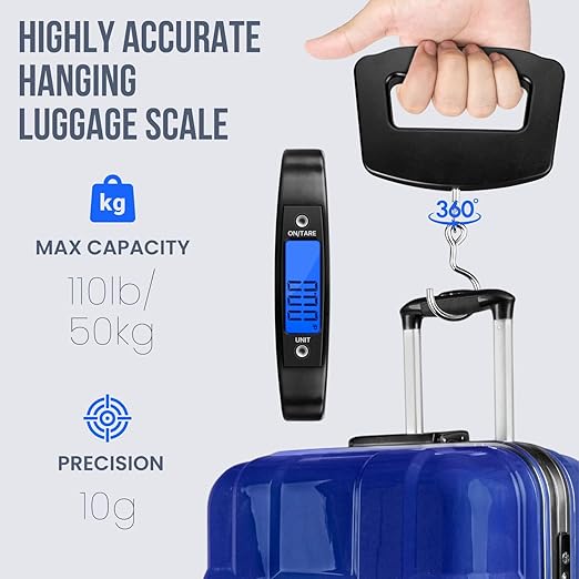 Flexzion Digital Luggage Scale, Baggage Weight Scale, 110 Lb (50 Kg) with 10g Deviation, Portable Handheld Suitcase Weight Scale with Hook for Travel, Fish Weighing, Black