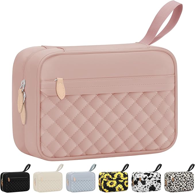 Vankor Large Travel Toiletry Bag for Women with Hanging Hook, Waterproof TSA Approved Cometic Toiletry Bag Organizers Leakproof Make up Bags for Women Pink