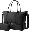 HOTOR Travel Duffel Bag - Weekender Bags for Women, Gym Tote Bags with Shoe Compartment, Carry On Overnight Bag with Toiletry Bag for Travel Essentials and Travel Accessories, Black, 15.8"×18.1"×8.7"