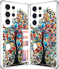 Compatible with Samsung Galaxy S24 Ultra Case Card Holder for Women Cute Design,Wallet Phone Cases Transparent Cool Kawaii Protective (Clear Tree Colorful Leaves)