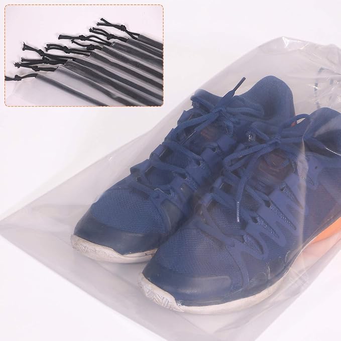 DIOMMELL Set of 24 Transparent Shoe Bags for Travel Large Clear Shoes Storage Organizers Pouch with Rope for Men and Women