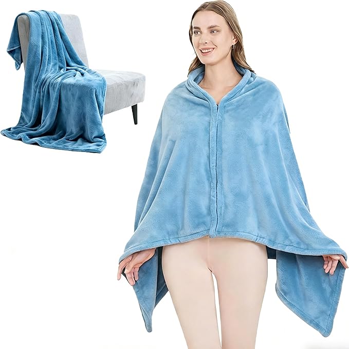 SNZ Wearable Blanket for Womens and Mens, Comfy Flannel Poncho, Snuggie Warm Shawl Wraps for Women, Birthday Gift Ideas