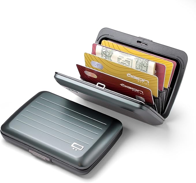 ÖGON -DESIGNS- Aluminum card holder with metal lock, RFID protection against fraud and demagnetization, compact wallet, Smart Case OSLO model