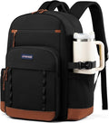 LOVEVOOK Laptop Backpack for Women with Stanley Cup Holder,15.6 Inch DIY Design Travel Work Backpack Computer Laptop Bag,Waterproof Nurse Teacher College Backpack Purse,Gifts for Women Men,Brown-Black