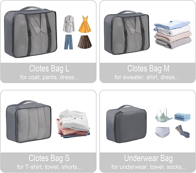 Vercord 8 Set Travel Packing Pods Luggage Organizers Cubes with Laundry Bags Accessories