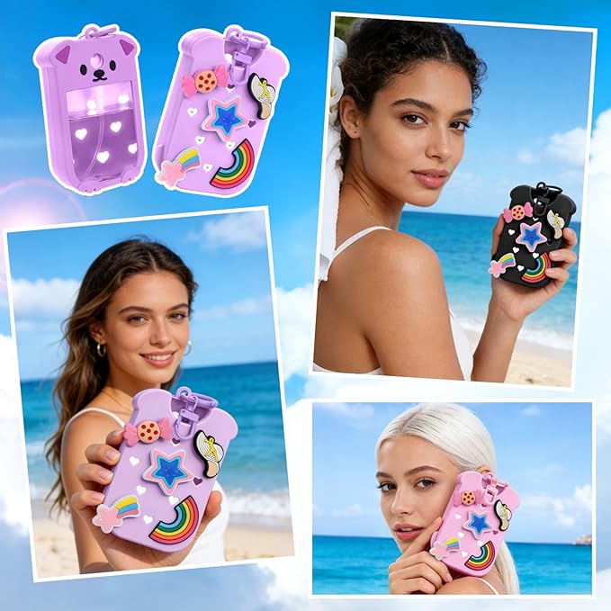 Mity rain Hand Sanitizer Spray Case Compatible With Touchland, Cute Silicone Hand Sanitizer Holder Keychain with 4 Charms, Portable Refillable Sanitizer Accessory, Gift for Women And Teens