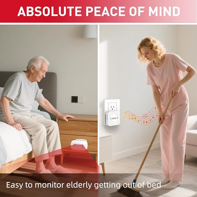 CallToU Wireless Motion Sensor Alarm Indoor Motion Detector Alarm, Bed Alarms for Elderly Dementia Patients, Motion Sensor Door Chime with 500 FT Range, 5 Adjustable Volume 2 Sensor + 1 Receiver