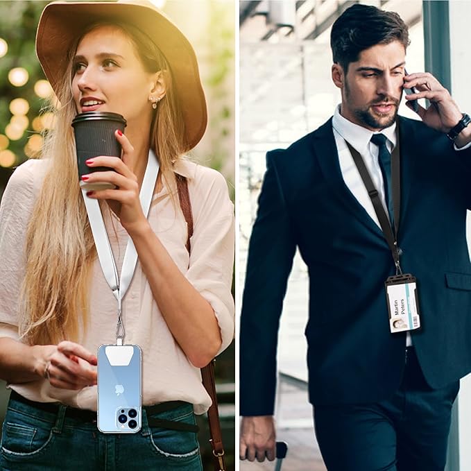 CACOE Phone Lanyard 2 Pcs-Adjustable Neck Strap,Universal Crossbody Lanyards Compatible with Most Smartphones (Black+White, 21.65")