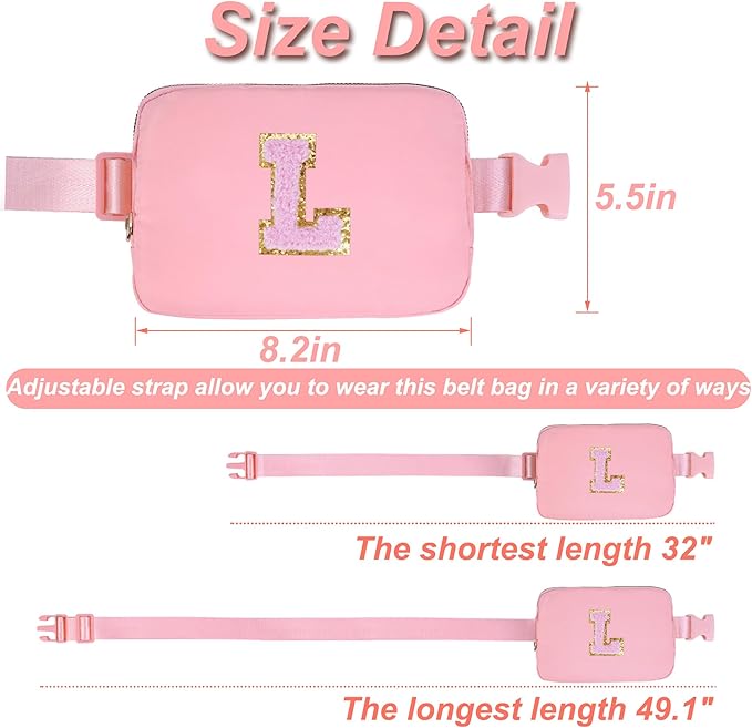 Uygafly Personalized Belt Bag for Women Girls - Fashion Mini Waist Packs with Adjustable Strap - Trendy Travel Fanny Pack Crossbody Bags with Initial Letter - Teen Gifts | Peach,L