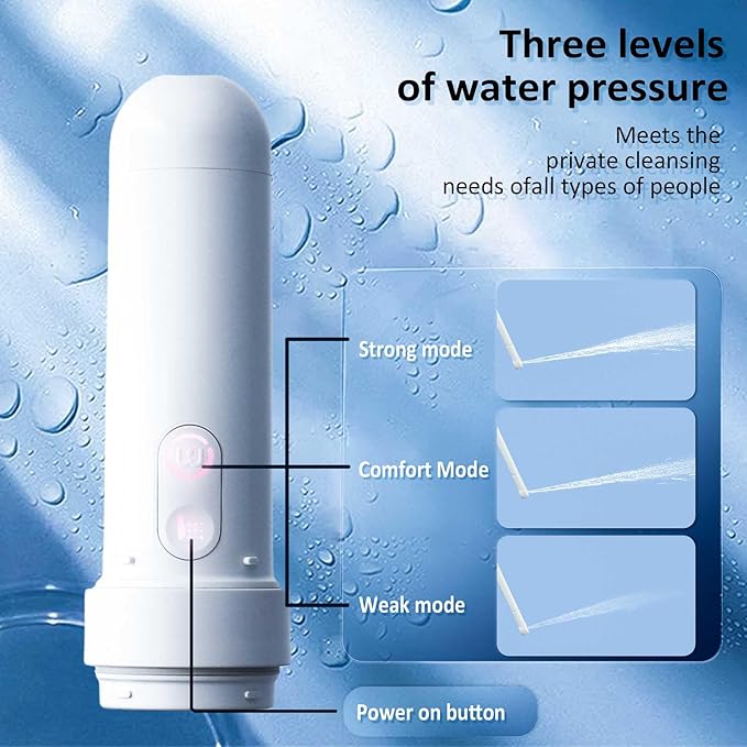Rechargeable Portable Bidet - Handheld Travel Bidet Sprayer with 3 High Pressure Modes, IPX6 Waterproof & Cordless Design for Ultimate Personal Hygiene at Home and On The Go (White)