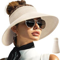 PFFY Sun Visors Hats for Women Wide Brim Straw Visor Packable Foldable Ponytail Travel Beach Hat Vacation Essentials