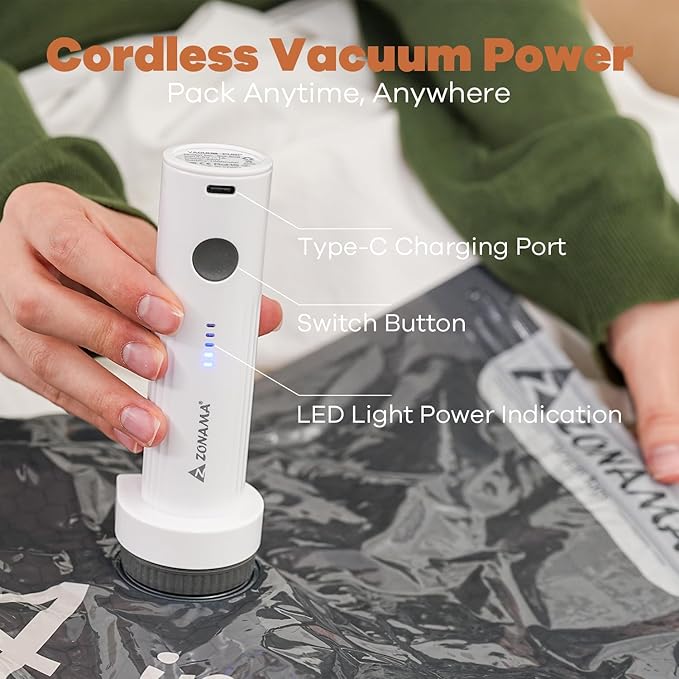 Vacuum Storage Bags for Travel with Wireless Rechargeable Air Pump, 8 Pack Travel Essentials Space Saver Compression Bag for Luggage, Suitcase, Backpack, Vacuum Seal Bags for Home Storage Clothing