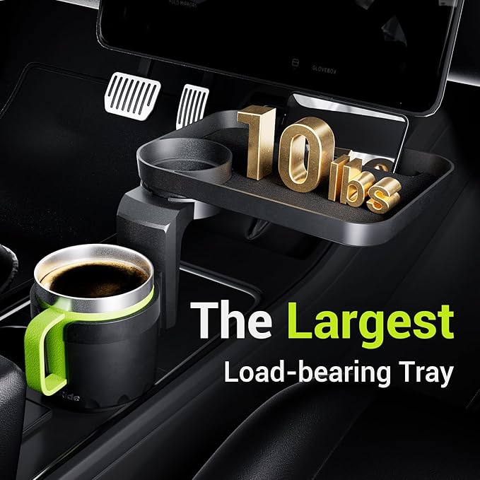 SodaRide Car Cup Holder Expander Tray with Storage Box 4 in 1 Detachable Food Table Tray Car Console Storage Organizer Road Trip Essentials Accessories Gadgets - Fits Yeti, Hydro Flask 32/40 oz