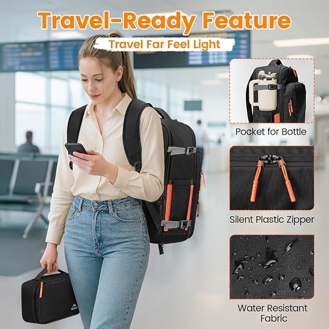 MATEIN Carry on Backpack for Airplanes, 40L Travel Backpack Airline Approved with Shoe Compartment Detachable, Water Resistant Large Carry on Bag with Wet Pocket for Flight Essentials, Fits 17" Laptop