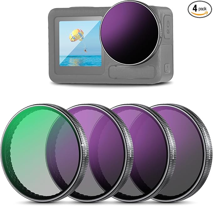 NEEWER Snap On ND Filter Set Compatible with DJI Osmo Action 5 Pro/4/3, 4 Pack ND8+ND16+ND32+CPL Action Camera Accessories Directly Mount on Original Glass Lens Cover, Not for Osmo Nano, FL-A76