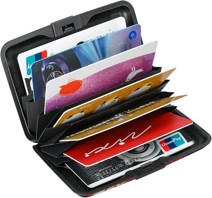 ELFISH Mini RFID Aluminum Wallet Credit Cards Holder Business Card Case Metal ID Case for Men Women（Strawberry