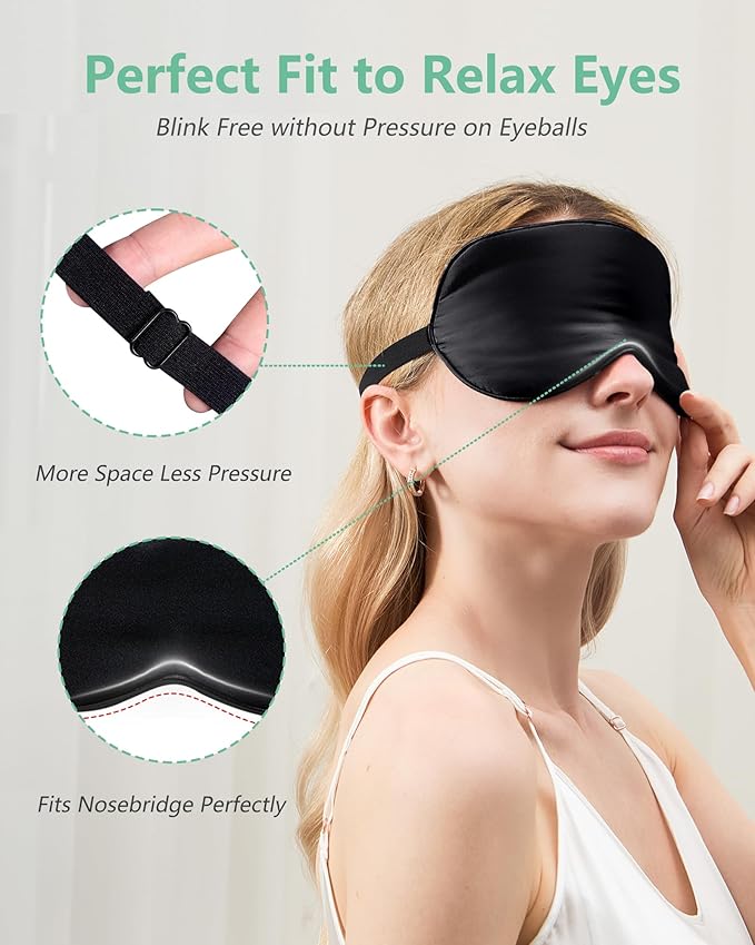 BeeVines Sleep Mask, 4 Packs 100% Real Natural Pure Silk Eye Masks with Adjustable Strap for Sleeping, Mulberry Silk Eye Sleep Shade Cover, Block Light Reduces Puffy Eyes Traveling Gifts