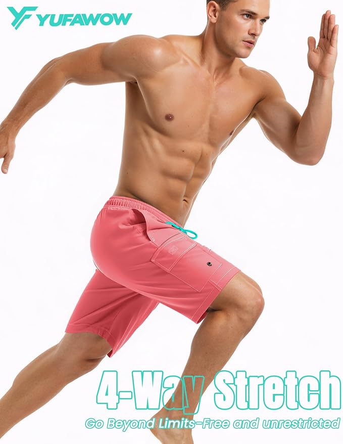 Men Swim Trunks with Compression Liner Quick Dry Breathable Multi Pockets for Summer Beach Cruise Water Park