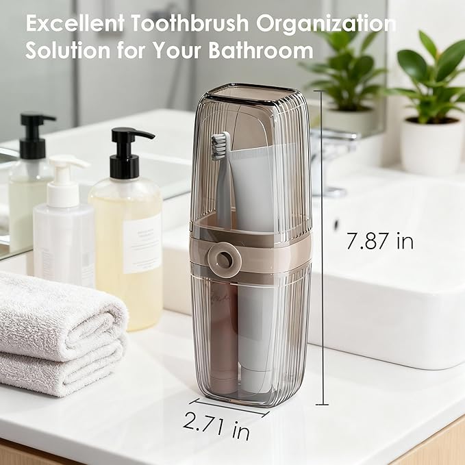 Toothbrush Travel Case, 2 in 1 Portable Travel Toothbrush Holder with Mouthwash Cups, Leakproof Travel Toothbrush and Toothpaste Container for Traveling Camping Dorm Office Business Trip