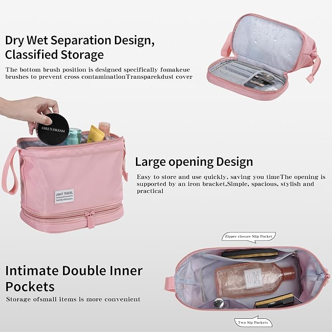 Hanging Travel Toiletry Bag for Women, Makeup Bag, Compact, sturdy, Lightweight, Waterproof, Simple and Practical, Functions As Both Cosmetic Organizer And Toiletry Bag (Woman, Pink)