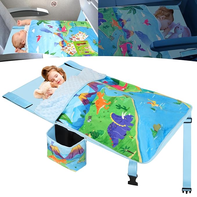 Gocozy Toddler Airplane Bed with Blanket, Airplane Seat Extender for Kids, Travel Essentials for Kids, Dinosaur