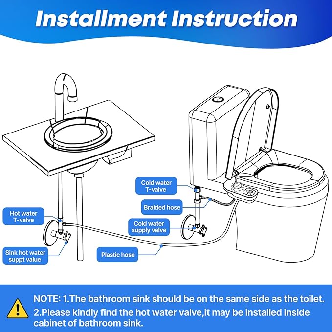 Hot and Cold Bidet Attachment for Toilet, Ultra-Slim Bidet Attachment Warm Water, Non-electric Adjustable Pressure Self Cleaning Dual Nozzle Control for Posterior, Feminine Wash