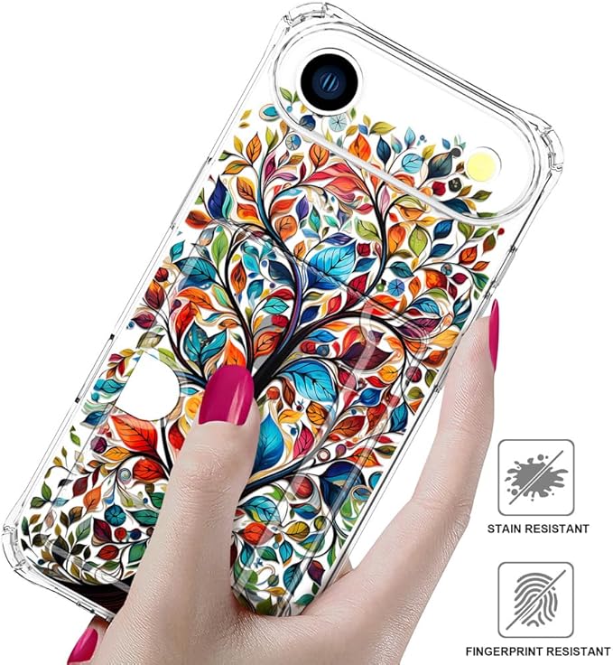 Compatible with iPhone 17 Air Case Card Holder for Women Cute Design,Wallet Phone Cases Transparent Cool Kawaii Protective (Clear Tree Colorful Leaves)