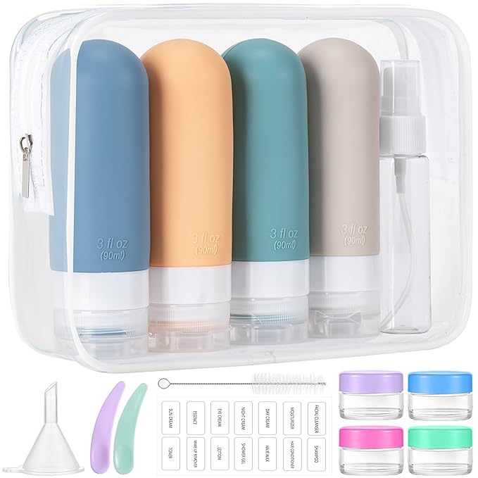 MODENGKONGJIAN 16 Pack Travel Bottles for Toiletries,TSA Approved Silicone Squeezable Travel Shampoo Bottles, 3oz Leak Proof Refillable Toiletry Cosmetic Containers（16 Pcs/Light Yellow）