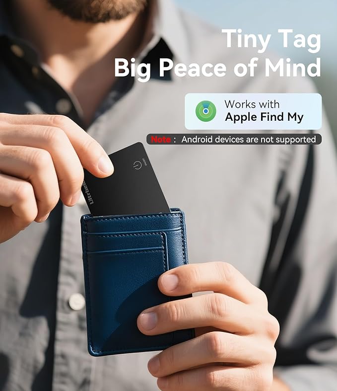 Ultrbeka Rechargeable Ultra-Thin Wallet Tracker Card 0.094in IP68 Waterproof Bluetooth Tracker for Wallets, Passport, Work with Apple Find My, iOS Only [Apple MFi Certified]- 3pcs