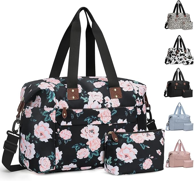 Pritent Travel Duffle Bag, Waterproof Weekender Overnight Hospital Bags for Women Men with Toiletry Bag Lightweight Carry on Personal Item Duffle Gym Bag for Travel, Airplanes, Sports
