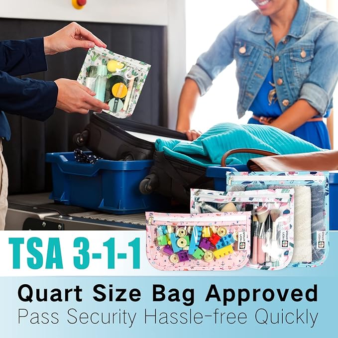HIONXMGA TSA Approved Toiletry Bag, Set of 3 Clear Travel Toiletry Bag Quart Size Zipper Travel Pouch, Waterproof Makeup Cosmetic Bag for Women Men Kids Toiletries Carry on, Petals