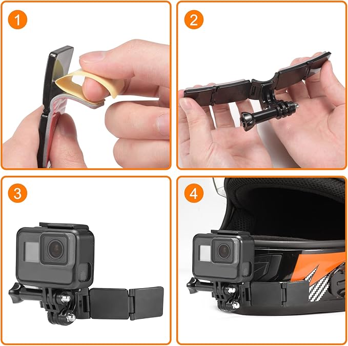 Motorcycle Helmet Chin Mount Kits with Adhesive Curved Pads Compatible with GoPro Hero 13, 12, 11, 10, 9, 8, 7, (2018), 6 5, Hero Black, Session, Xiaomi Yi, SJCAM, Campark (Version A)