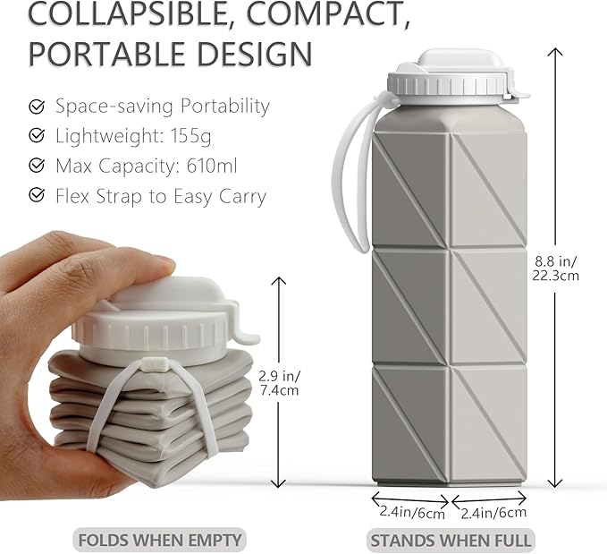 BEAUTAIL Collapsible Water Bottles with Straw 20.6oz, Silicone Foldable Portable Water Bottle, BPA-Free, Leakproof Reusable for Travel Camping Hiking Cycling Yoga Sports, 1 Pack (Starlight)