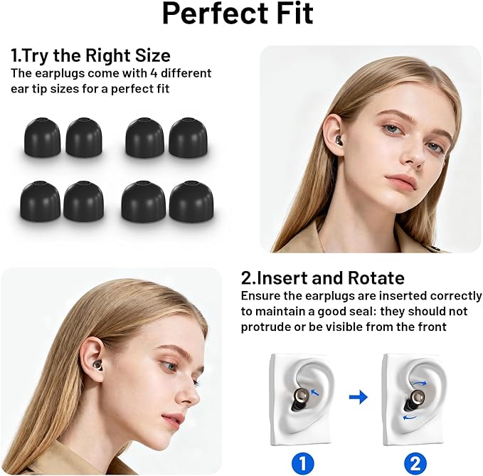 Ear Plugs for Sleeping 32dB Noise Cancelling Earplugs for Noise Reduction & Sleep, Reusable Travel, Work, Focus & Concert, Ultra Soft with 4 Pairs of Ear Tips & a Portable Case (Black, One Size)