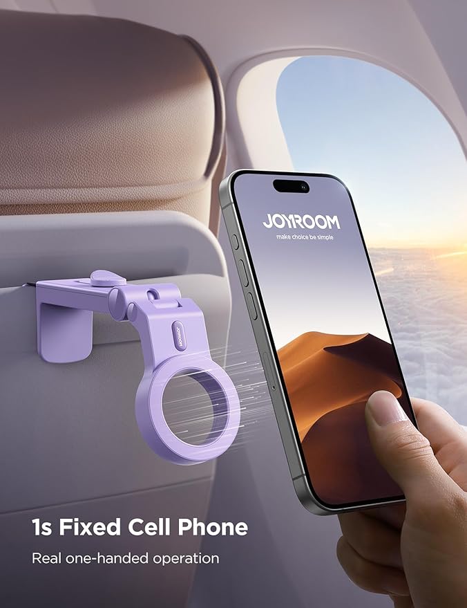 JOYROOM for Magsafe Airplane Phone Holder Travel Essentials, [Flexible Rotation] Hands-Free Plane Phone Hount, Airplane Travel Essentials for iPhone 15 Pro Max 14 13 12 Series Purple