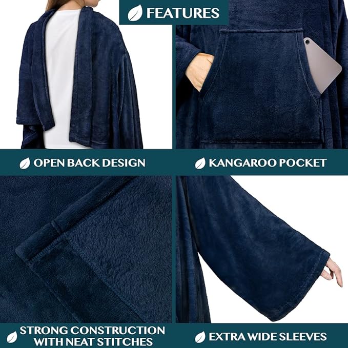 PAVILIA Blanket with Sleeves for Adult Women Men, Soft Warm Wearable Blanket Fleece Wrap Throw, Robe Blanket Gift