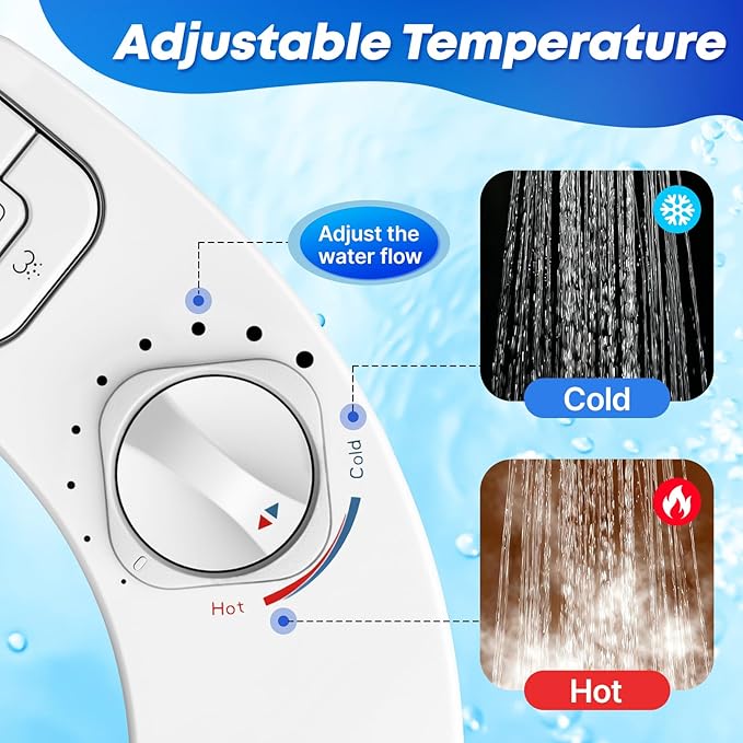 Hot and Cold Bidet Attachment for Toilet, Ultra-Slim Bidet Attachment Warm Water, Non-electric Adjustable Pressure Self Cleaning Dual Nozzle Control for Posterior, Feminine Wash