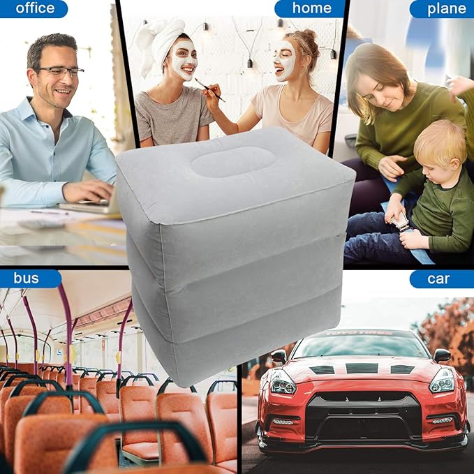 Travel Foot Rest Pillow, AHIER Inflatable Travel Leg Rest Pillow Bed for Foot Rest on Airplanes, Cars, Trains, Office, and Kids to Sleep on Long Flights (Grey)