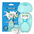 Travel Essentials Razors for Women, 5-Blade Womens Razors for Shaving, Travel Size Toiletries Women Razor Kit, Includes 1 Mini Handle with 3 Refills & 1 Case, Extra Smooth Shave (Ocean Blue)