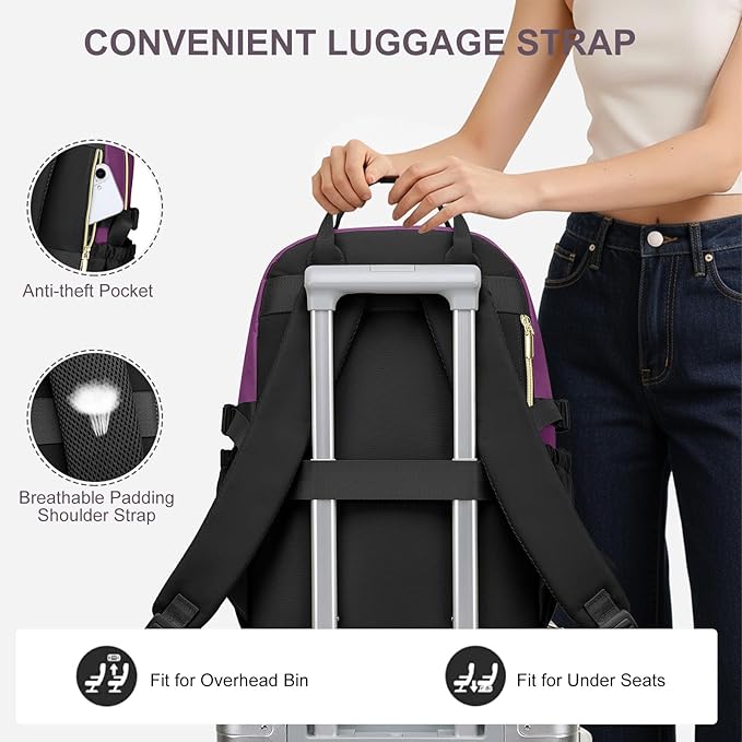 Women Laptop Backpack College Bookbag: 15.6 inch Backpacks with Pouch Pocket for Large Capacity Cup Travel Waterproof Book Bag Anti-theft Casual Work Bookbags for Teacher Nurse Black Purple