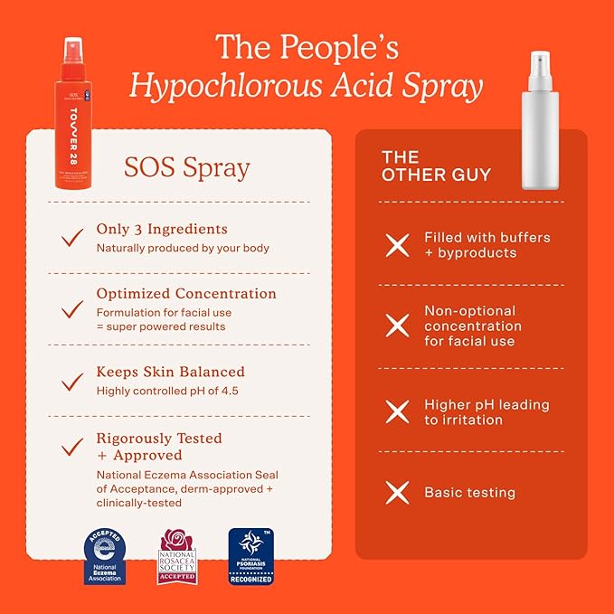 Tower 28 SOS Daily Rescue Facial Spray - Hypochlorous Acid Spray to Help Reduce Redness, Calm Irritation + Alleviate Flare-Ups - Soothing + Purifying Face Toner - Everyday Skin Care Essential (4 oz)