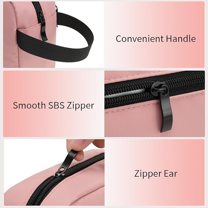 Travel Toiletry Bag, Small Cosmetic Bag, Hanging Water-Resistant Organizer for Men & Women, Ideal for Makeup, Shaving Kit, Gym Essentials & Travel Accessories (Dusty Pink)