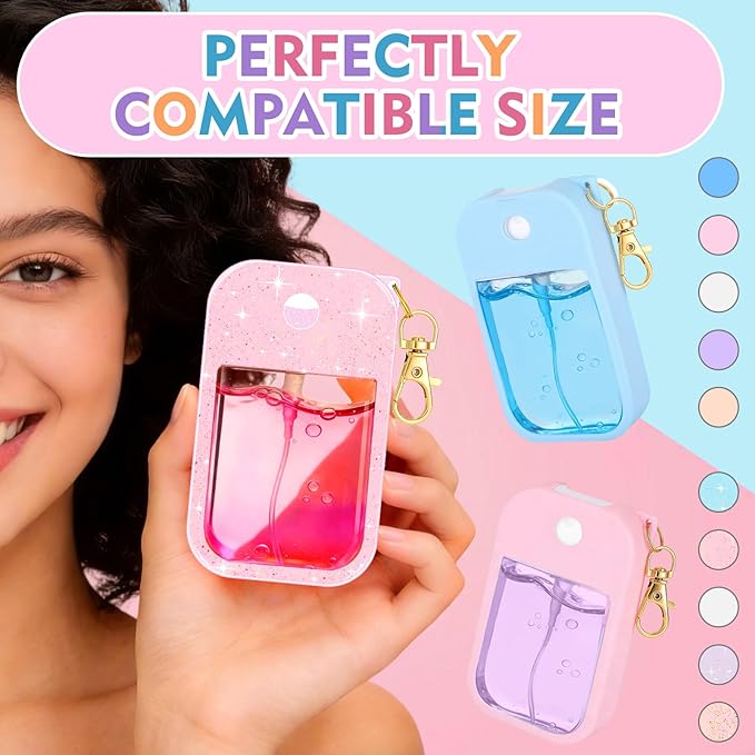 10 Pcs Silicone Case Compatible with Touchland Hand Sanitizer Spray, Multi Pack Travel Size Protective Spray Holder with Keychain Set for Power Mist & Glow Mist 1 fl oz, Hand Sanitizer Accessory